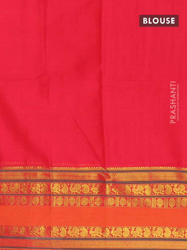 Narayanpet cotton saree red and green with plain body and long rettapet zari woven border