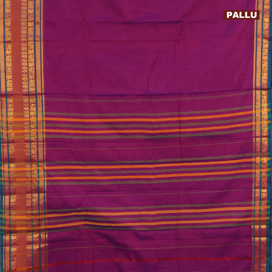 Narayanpet cotton saree purple and green with plain body and long rettapet zari woven border