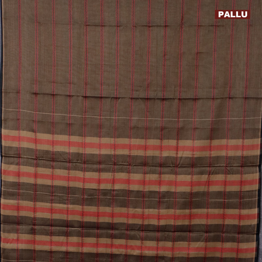 Narayanpet cotton saree chikku shade and black with allover thread weaves in borderless style