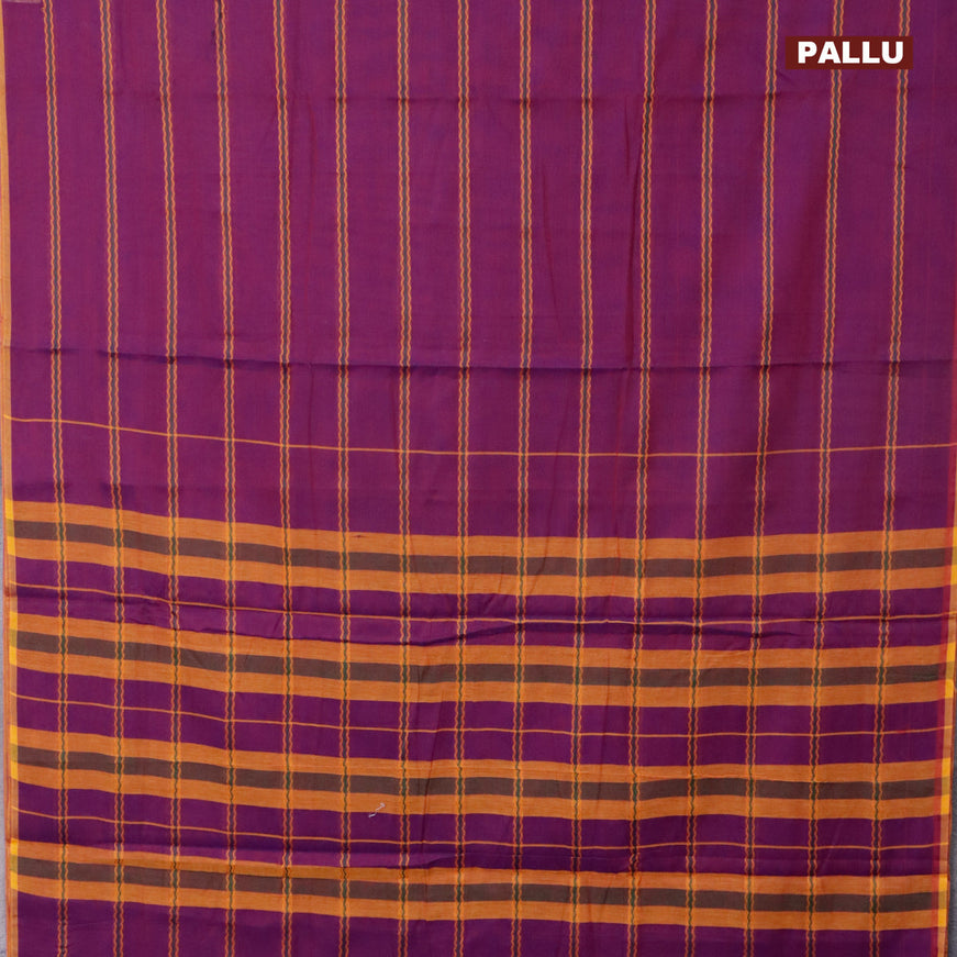 Narayanpet cotton saree purple and mustard yellow with allover thread weaves in borderless style