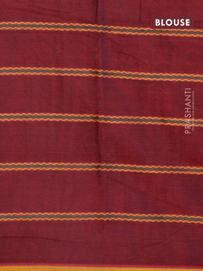 Narayanpet cotton saree maroon and mustard yellow with allover thread weaves in borderless style