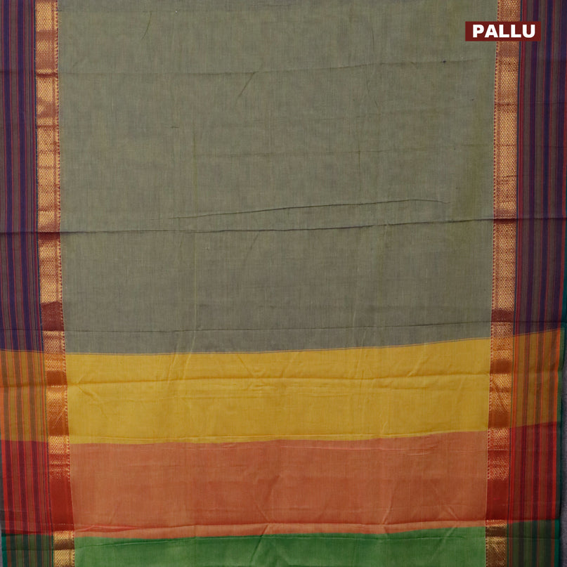 Narayanpet cotton saree dual shade of green and green with plain body and zari woven simple border