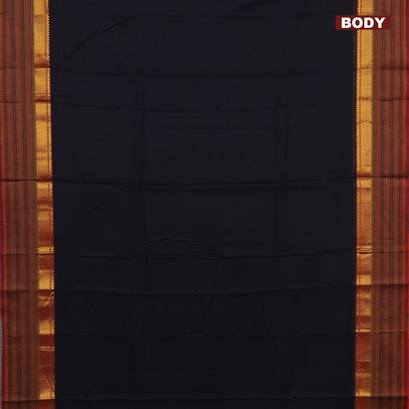 Narayanpet cotton saree black and maroon with plain body and zari woven simple border