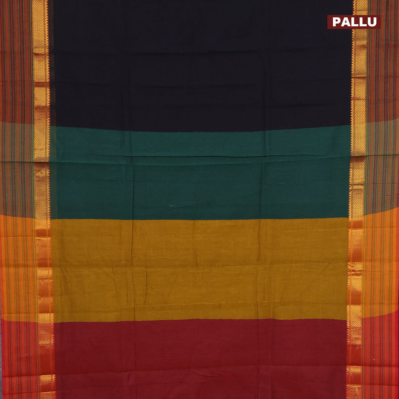 Narayanpet cotton saree black and maroon with plain body and zari woven simple border