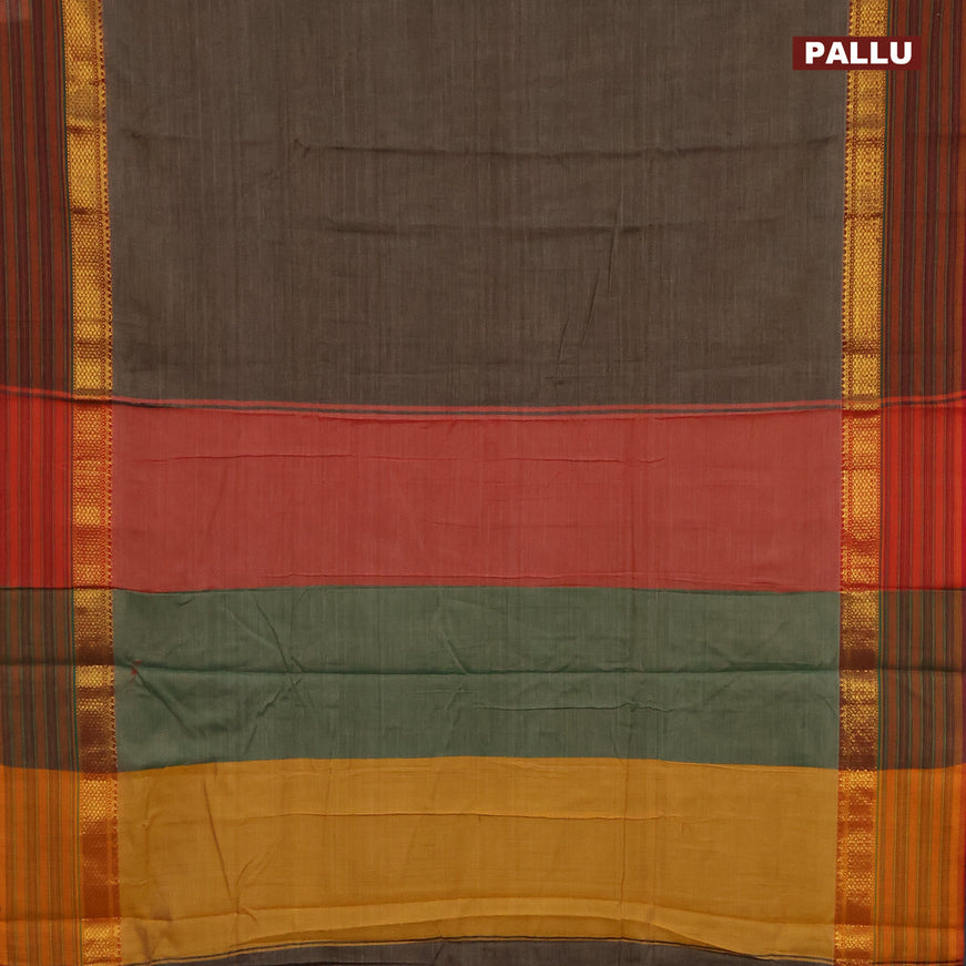 Narayanpet cotton saree chikku shade and maroon with plain body and zari woven simple border