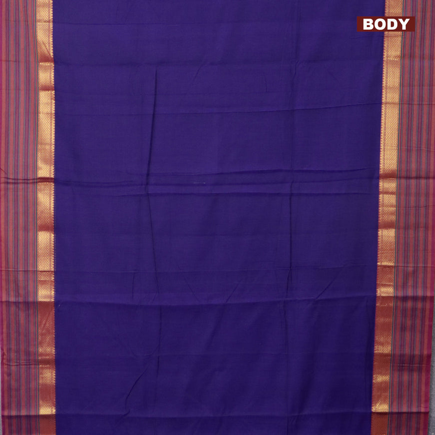 Narayanpet cotton saree blue and magenta pink with plain body and zari woven simple border