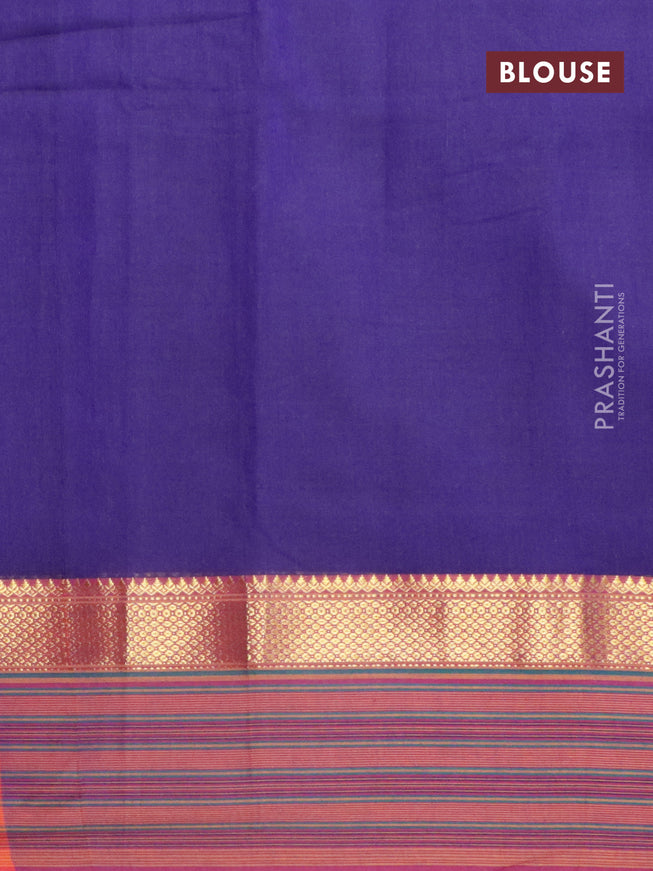 Narayanpet cotton saree blue and magenta pink with plain body and zari woven simple border