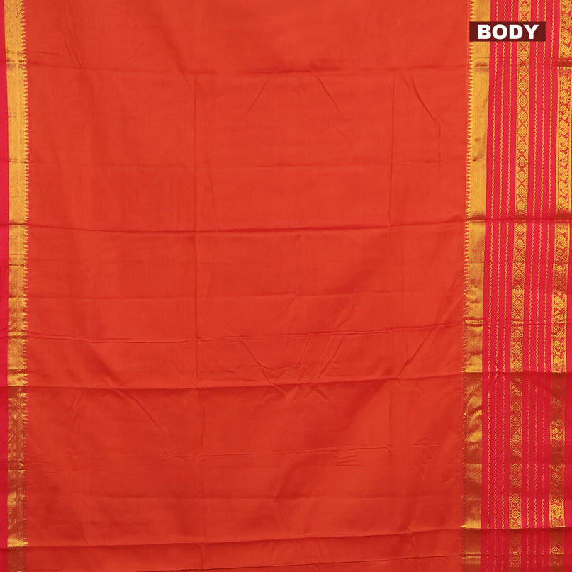 Narayanpet cotton saree sunset orange and red with plain body and long zari woven border