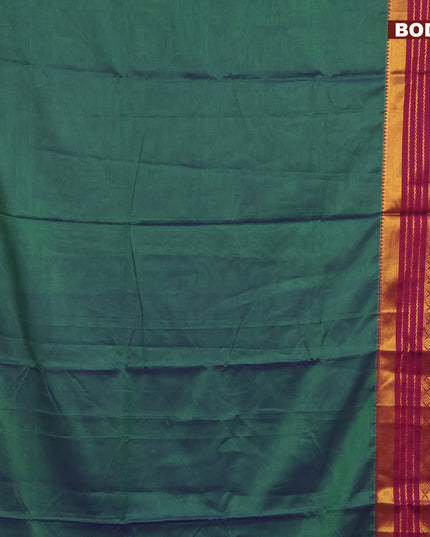 Narayanpet cotton saree dual shade of greenish blue and dual shade of magenta pink with plain body and long zari woven border