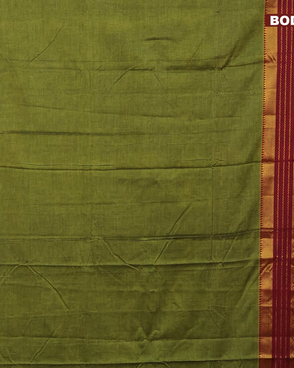 Narayanpet cotton saree light green and maroon with plain body and long zari woven border