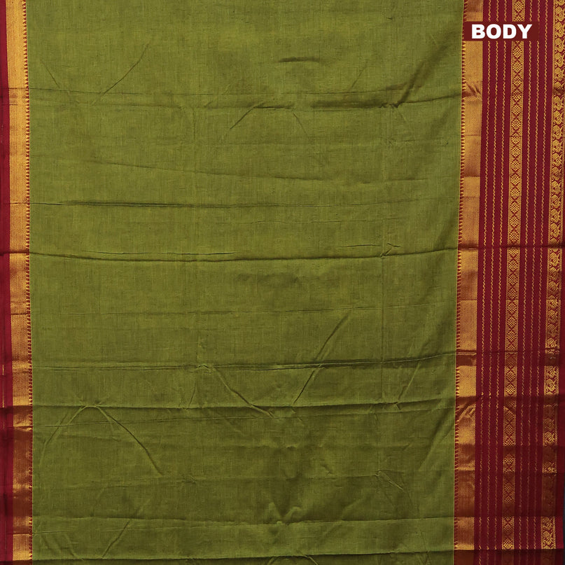 Narayanpet cotton saree light green and maroon with plain body and long zari woven border
