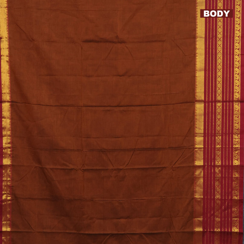 Narayanpet cotton saree honey shade and maroon with plain body and long zari woven border