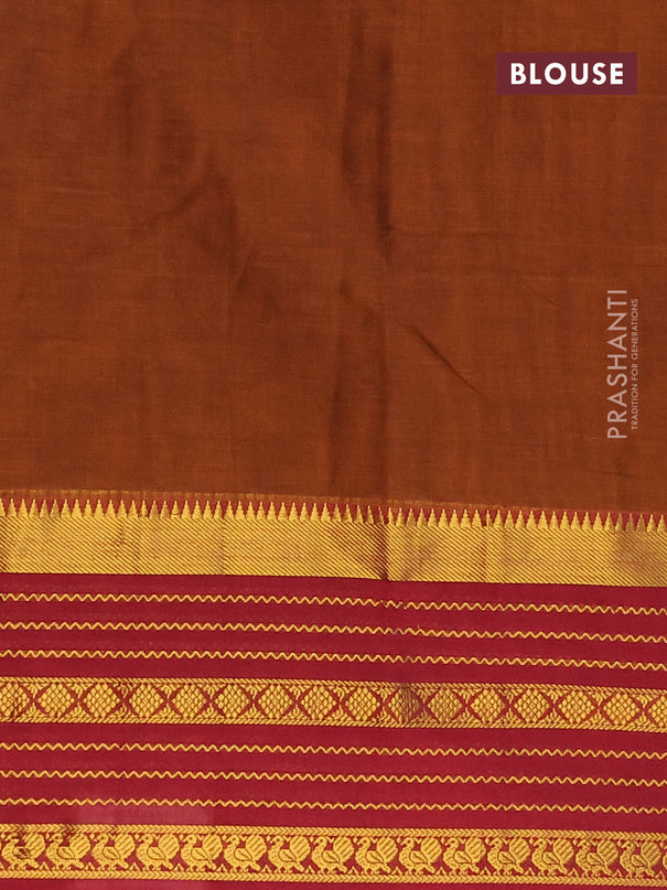 Narayanpet cotton saree honey shade and maroon with plain body and long zari woven border