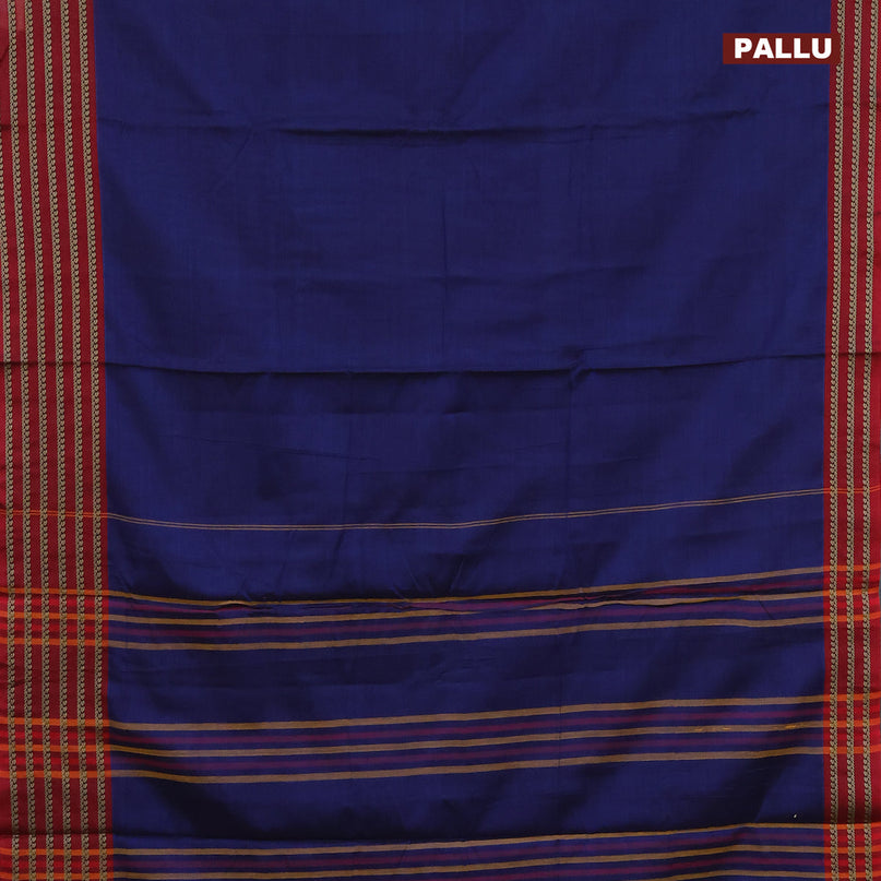 Narayanpet cotton saree blue and maroon with plain body and thread woven border