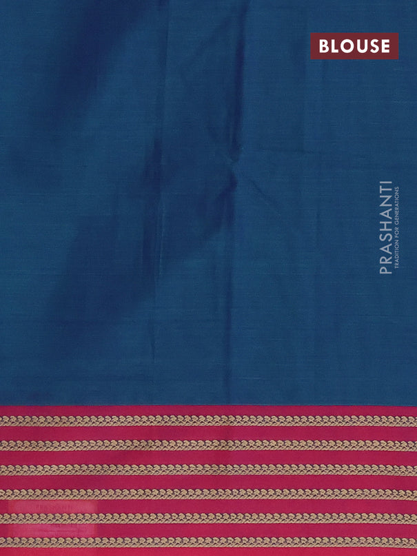 Narayanpet cotton saree dual shade of bluish green and dual shade of magenta pink with plain body and thread woven border