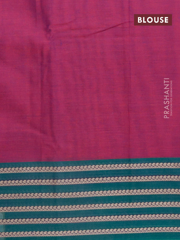 Narayanpet cotton saree purple and dual shade of green with plain body and thread woven border
