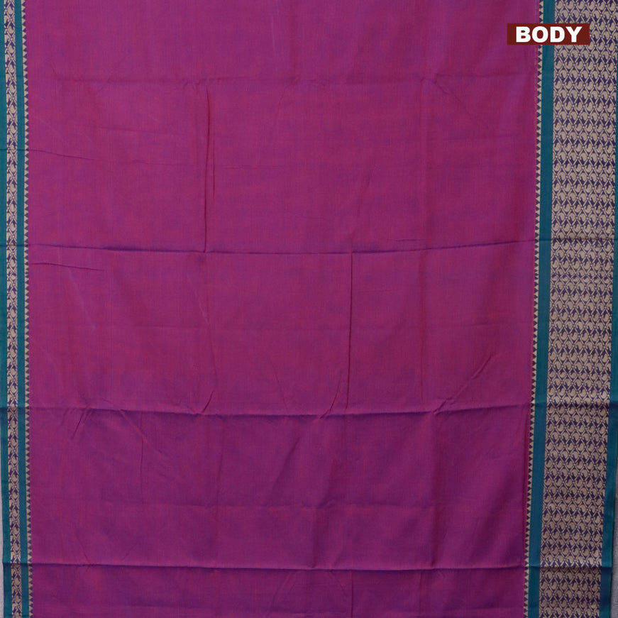 Narayanpet cotton saree purple and green with plain body and thread woven border