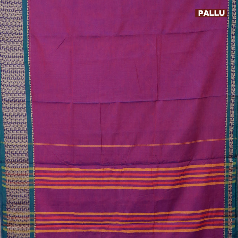 Narayanpet cotton saree purple and green with plain body and thread woven border