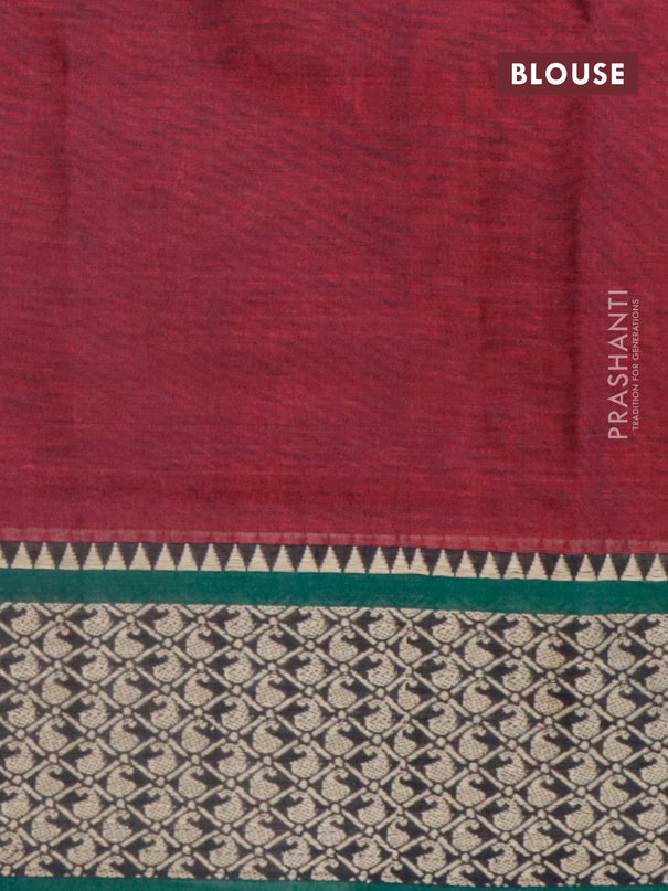 Narayanpet cotton saree maroon and green with plain body and thread woven border