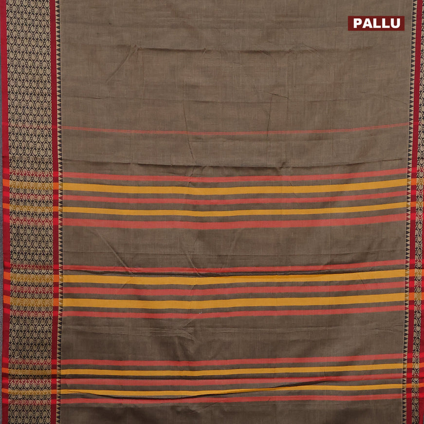 Narayanpet cotton saree chikku shade and maroon with plain body and thread woven border