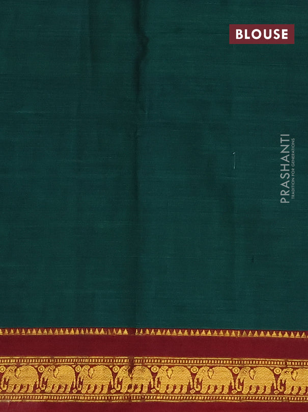 Narayanpet cotton saree green and maroon with plain body and elephant design zari woven border