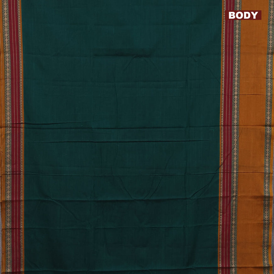 Narayanpet cotton saree green and mustard yellow with plain body and long rettapet thread woven border