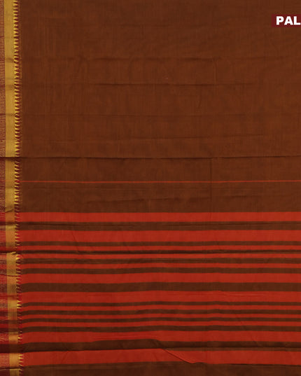 Narayanpet cotton saree dark mustard with plain body and zari woven border