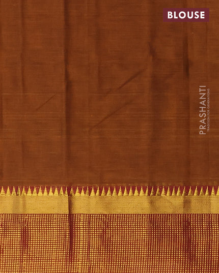 Narayanpet cotton saree dark mustard with plain body and zari woven border