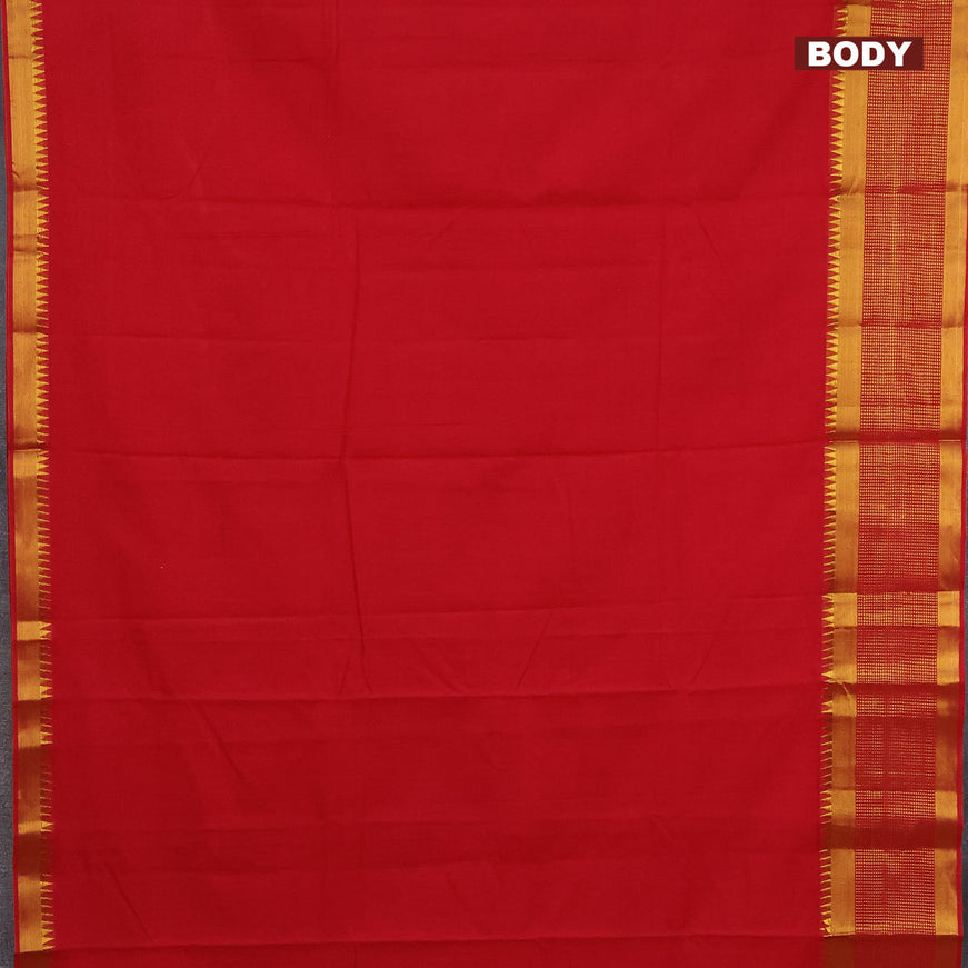Narayanpet cotton saree red with plain body and zari woven border
