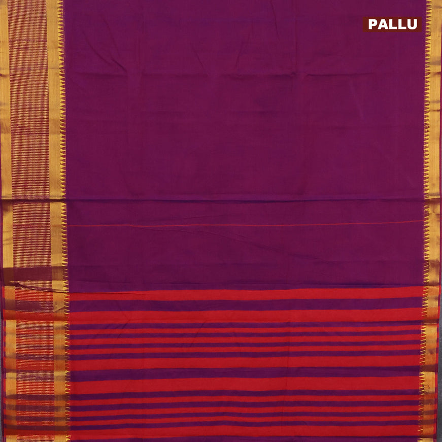 Narayanpet cotton saree purple with plain body and zari woven border