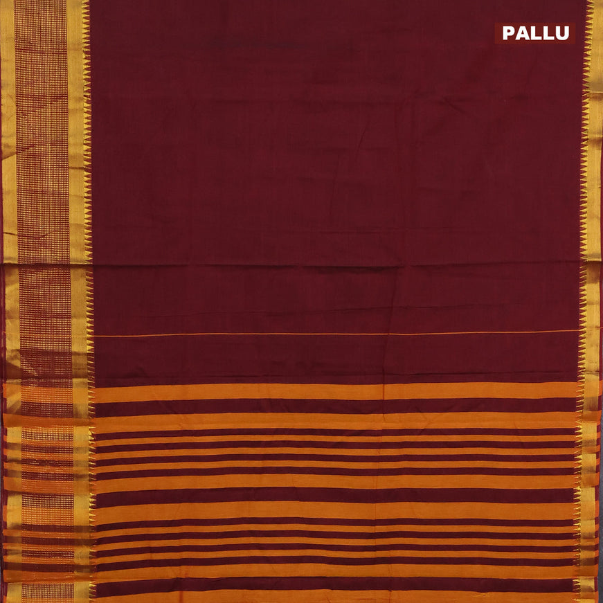 Narayanpet cotton saree maroon with plain body and zari woven border