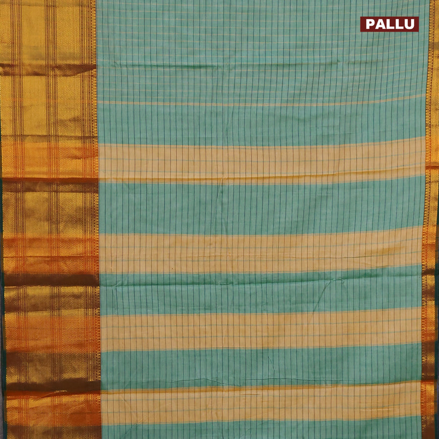 Narayanpet cotton saree green shade and dark green with allover checked pattern and long zari woven border