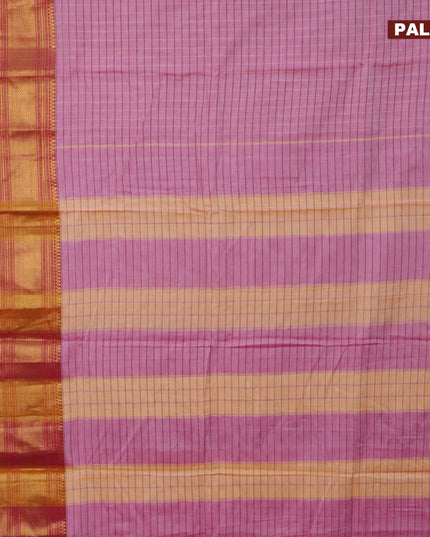 Narayanpet cotton saree pink shade and wine shade with allover checked pattern and long zari woven border