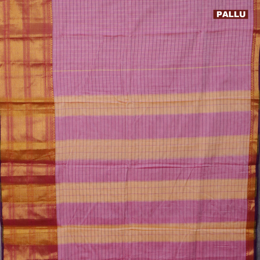 Narayanpet cotton saree pink shade and wine shade with allover checked pattern and long zari woven border