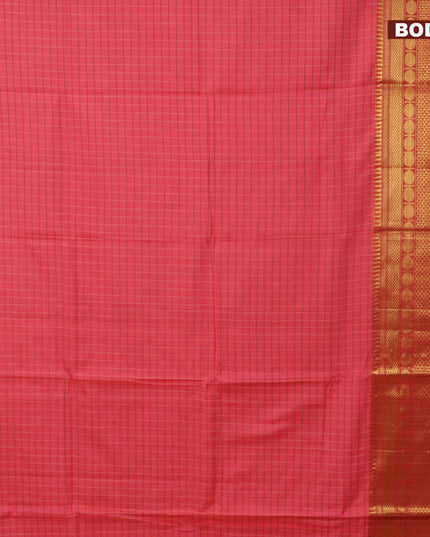 Narayanpet cotton saree pink shade and green with allover checked pattern and long zari woven border