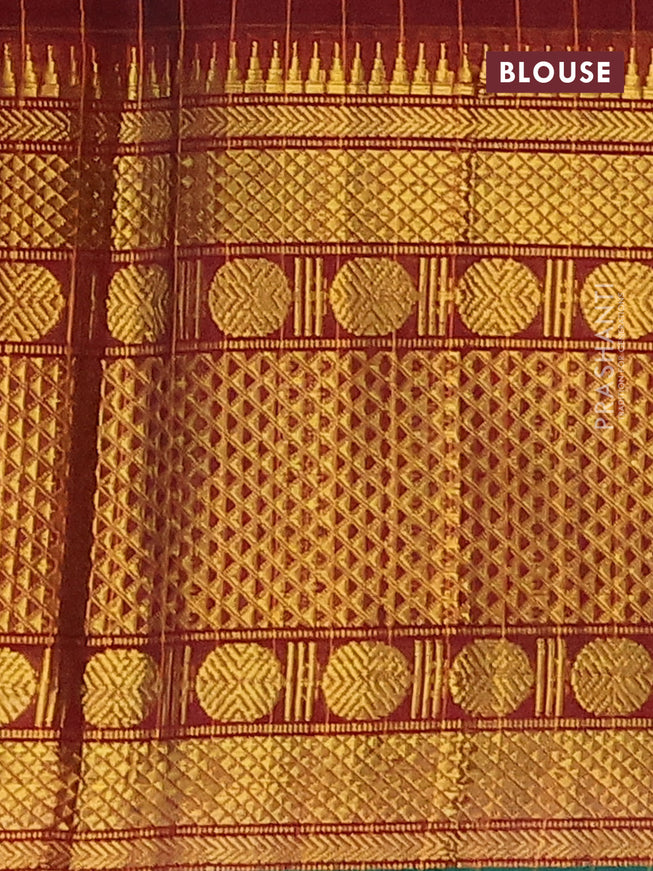 Narayanpet cotton saree maroon and green with allover checked pattern and long zari woven border