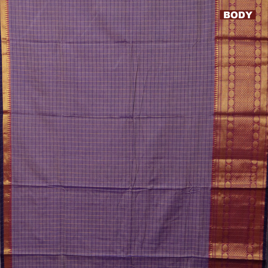 Narayanpet cotton saree violet shade and deep violet with allover checked pattern and long zari woven border