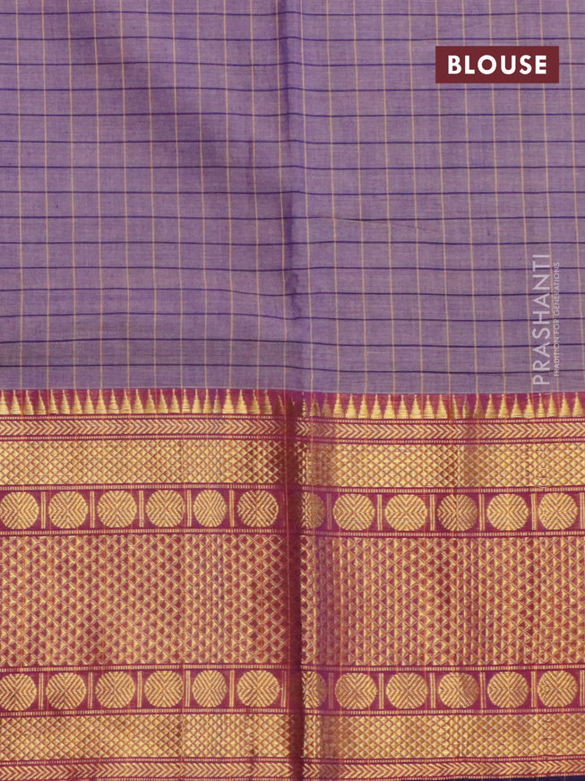 Narayanpet cotton saree violet shade and deep violet with allover checked pattern and long zari woven border