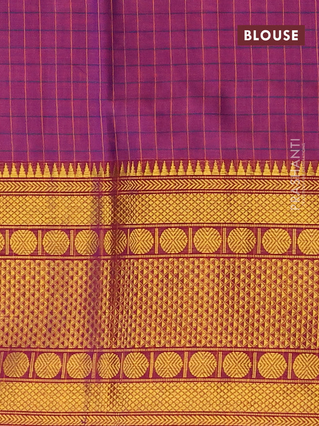 Narayanpet cotton saree purple and green with allover checked pattern and long zari woven border