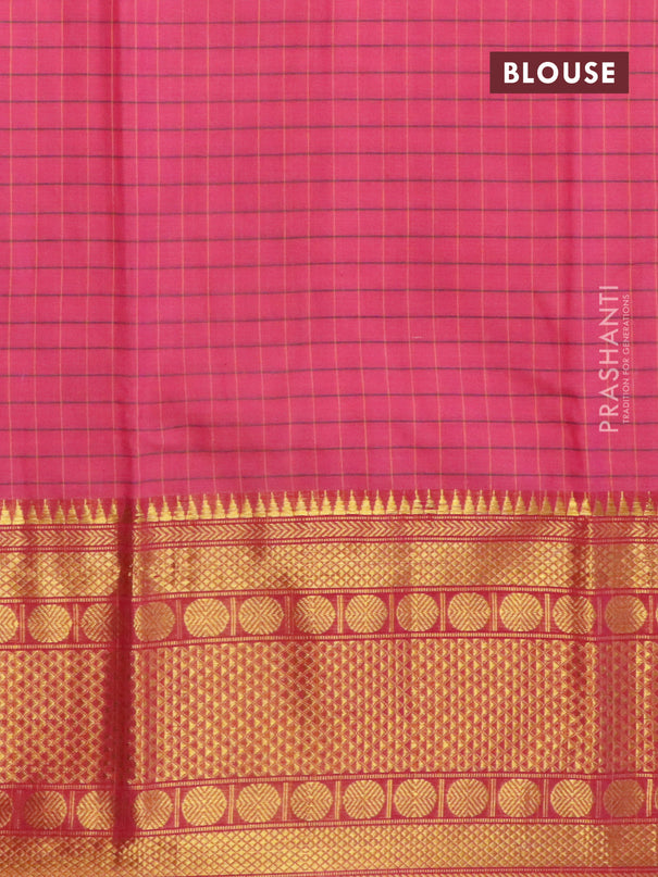 Narayanpet cotton saree pink and green with allover checked pattern and long zari woven border