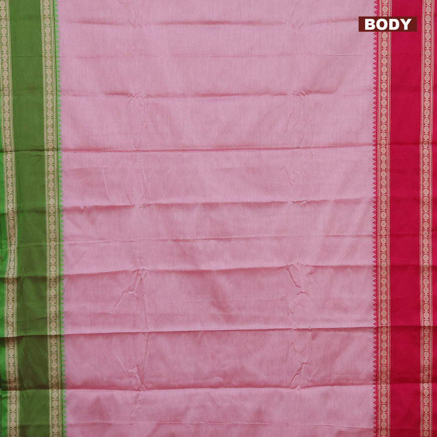 Narayanpet cotton saree baby pink with plain body and thread woven ganga jamuna border