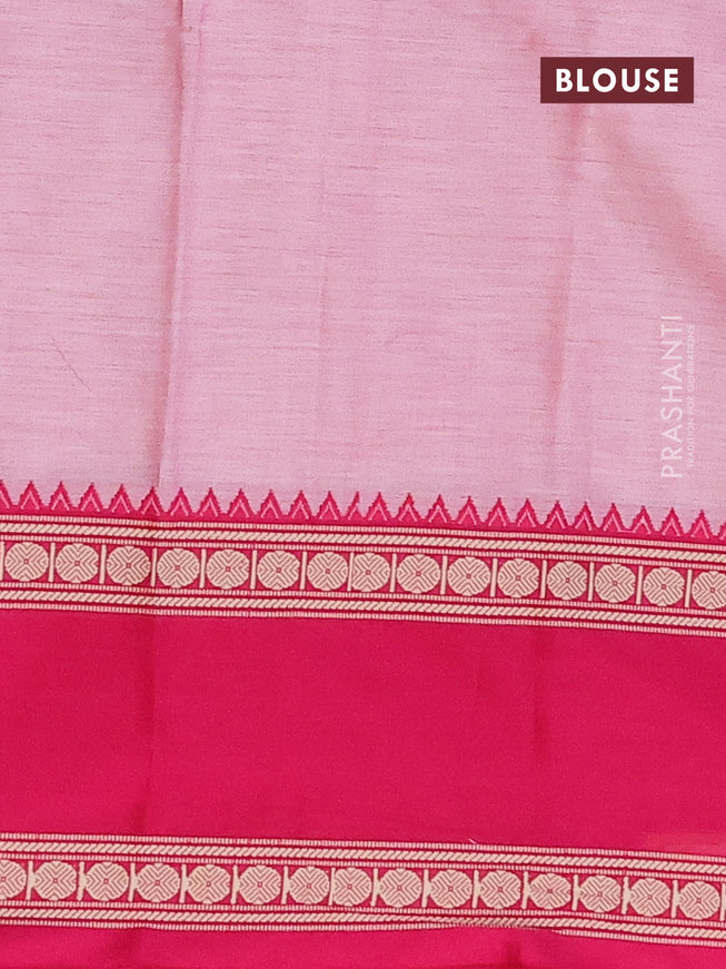 Narayanpet cotton saree baby pink with plain body and thread woven ganga jamuna border