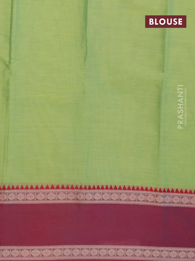 Narayanpet cotton saree fluorescent green with plain body and thread woven ganga jamuna border
