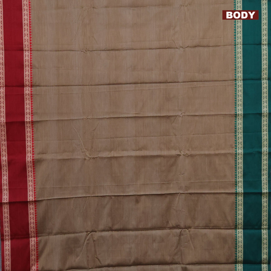 Narayanpet cotton saree chikku shade with plain body and thread woven ganga jamuna border
