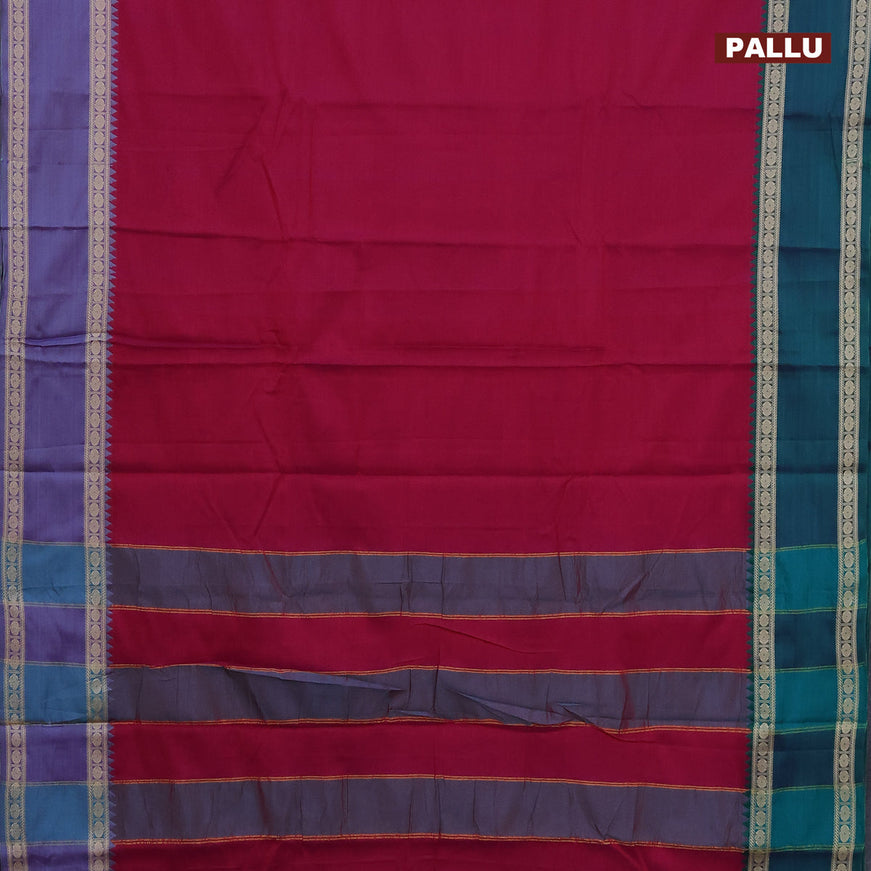 Narayanpet cotton saree magenta pink with plain body and thread woven ganga jamuna border