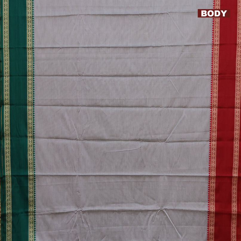 Narayanpet cotton saree grey with plain body and thread woven ganga jamuna border