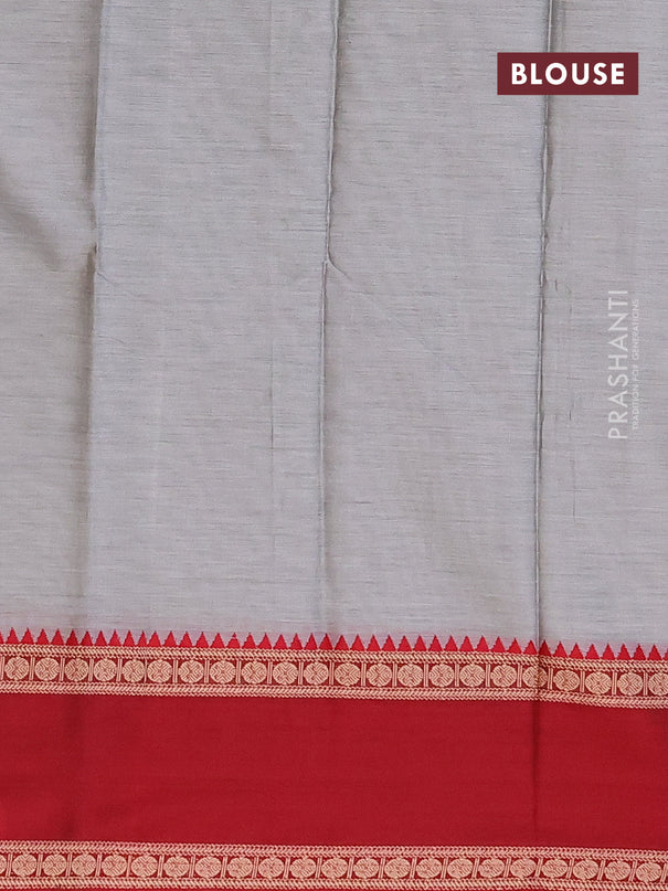 Narayanpet cotton saree grey with plain body and thread woven ganga jamuna border
