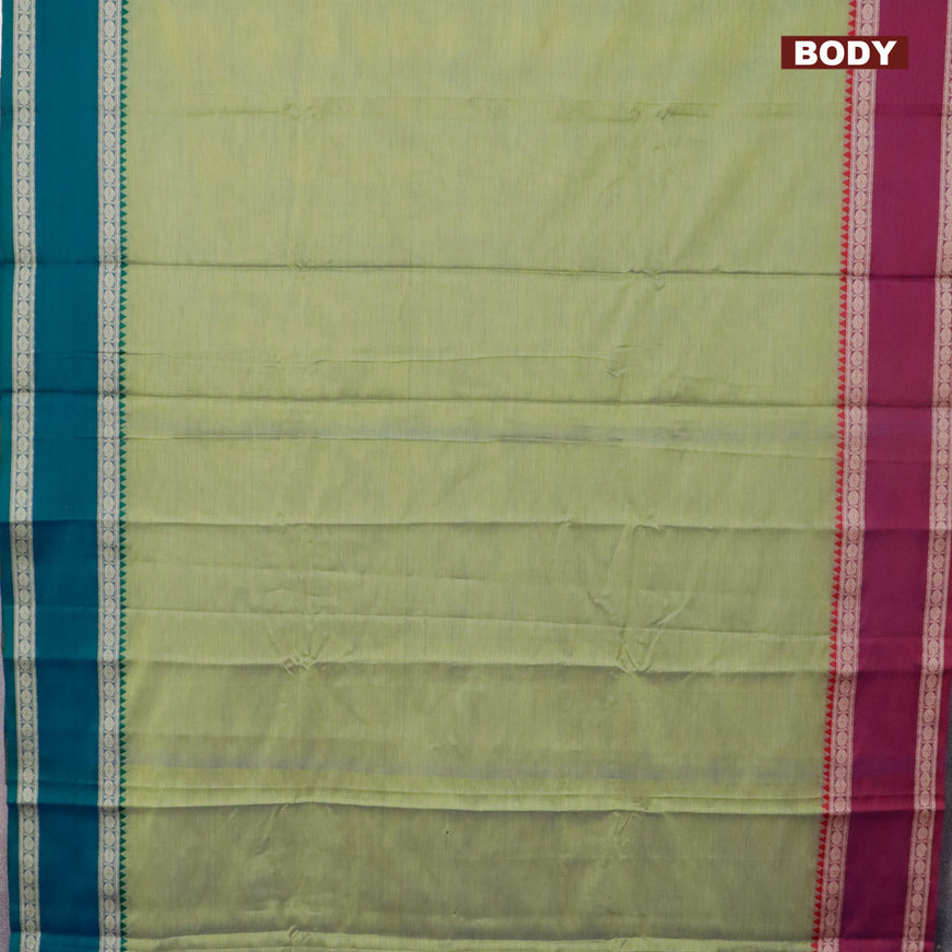 Narayanpet cotton saree dual shade of light green with plain body and thread woven ganga jamuna border