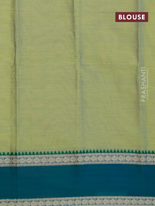 Narayanpet cotton saree dual shade of light green with plain body and thread woven ganga jamuna border