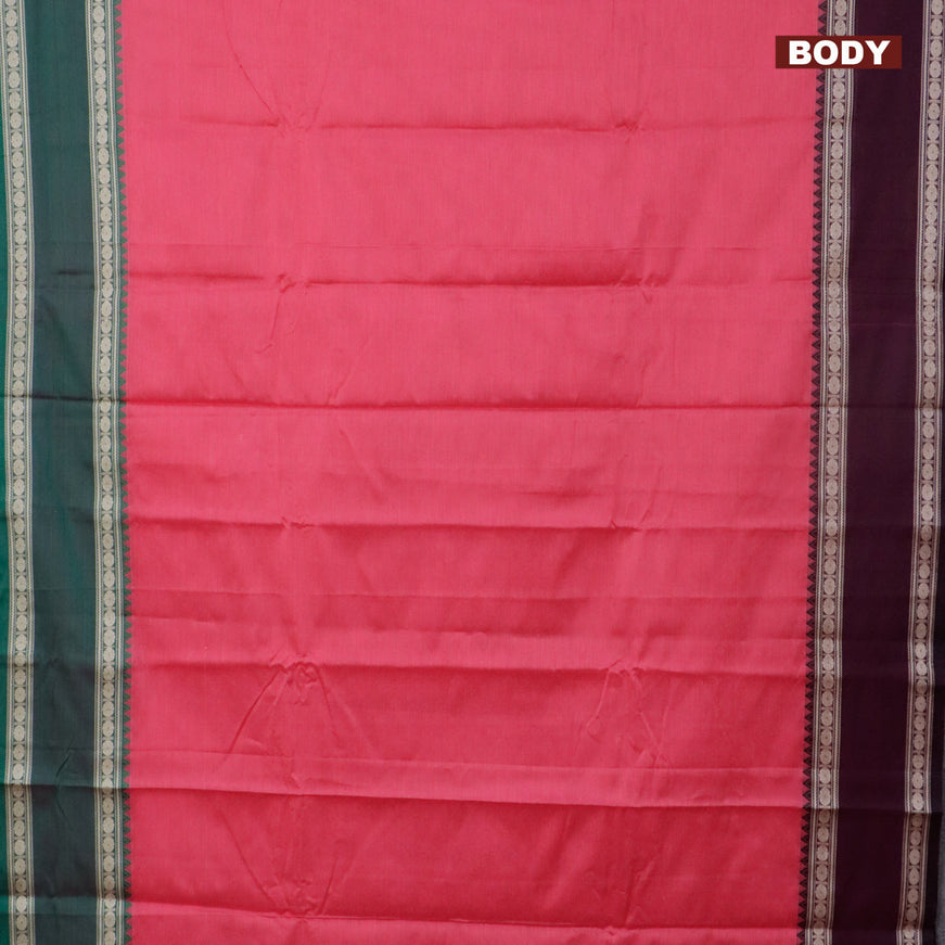 Narayanpet cotton saree pink with plain body and thread woven ganga jamuna border